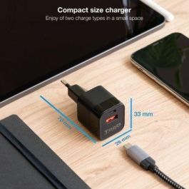 TooQ TQWC-QCPD20 Cargador de Pared con Doble Puerto USB-C Power Delivery y USB-A Quick Charge 20W para Carga Rápida Negro TooQ TQWC-QCPD20 Cargador de Pared con Doble Puerto USB-C Power Delivery y USB-A Quick Charge 20W para Carga Rápida Negro