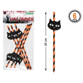 Pajillas de cartón con gato negro Halloween - Pack de 6 unidades - Ecológicas y seguras para niños Precio: 0.90000042. SKU: S1132373