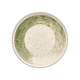 VESSIA Plato Llano Patinado Verde 26 cm, Cerámica de Porcelana, Blanco Interior (Set de 24)