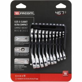 Facom 467BS.JP10PB Juego de 10 llaves combinadas de carraca, cortas, en maletín portátil