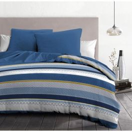Home Linge Passion HOM3701393711623 Juego Nórdico de Microfibra STANIS - 1 Funda Nórdica 240x260 cm + 2 Fundas Almohada 63x63 cm - Azul
