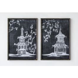 Cuadro Oriental DKD Home Decor Negro Blanco 2.8 x 70 x 50 cm (2 Unidades)