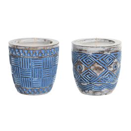 DKD Home Decor Vela Mediterraneo Azul Blanco 15x15x15 cm Cera Hecho a Mano (2 Unidades)