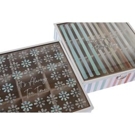 DKD Home Decor Caja para Infusiones Urban Azul Celeste Gris 24x24x7 cm MDF y Cristal Hecho a Mano