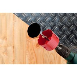 Wolfcraft Sierra de corona bimetal Ø127 mm, prof. 40mm, vástago hexagonal Ø9,5mm para madera, plásticos y obra en seco