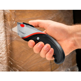 Q-connect XD-8300 Cúter Metálico de Aleación de Aluminio Ancho, Cuchilla 19 mm, Mango Caucho, Incluye 2 Cuchillas Repuesto, Blíster 1 Unidad