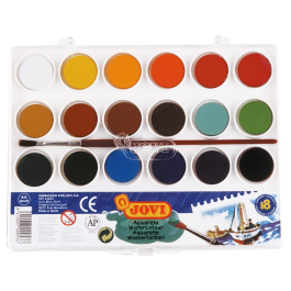 Jovi Acuarelas en Pastillas 22 mm con Pincel, Colores Surtidos, Estuche 18 Ud