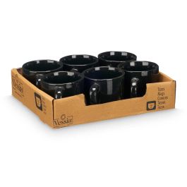 Vessia Taza Cafe Negro 150 ml Cerámica Loza Acabado Brillo Medidas 10x7x7 cm (Set de 24)