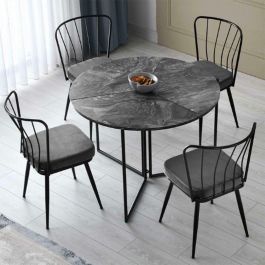 Mesa de comedor redonda YAPRAK para 4 personas - Antracita - 100 x 100 x 72 cm - MEN8683342538817