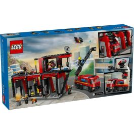 LEGO 60414 Estación de Bomberos y Camión de Bomberos, Figura de Perro de Juguete y 5 Minifiguras, Regalo Infantil