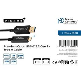 MicroConnect Cable de fibra óptica USB-C a USB 3.0 Tipo A, Activo, 20m, 10Gbps (USB 3.2 Gen 2) para impresoras, cámaras, escaners