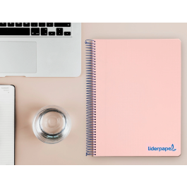 Liderpapel Cuaderno espiral A4 Micro Wonder, tapa plástico, 120 hojas, 90gr, cuadro 5mm, 5 bandas, 4 taladros, color rosa