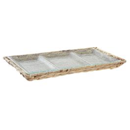 DKD Home Decor Bandeja Básicos de Cristal y Fibra Transparente y Natural para Decoración del Hogar - 42x20x3.5 cm