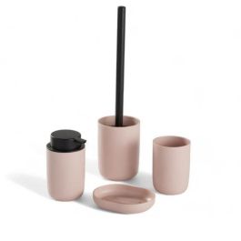 Today TOD3574641271336 Juego de 4 Accesorios de Baño: Vaso, Dispensador de Jabón, Escobilla y Cubo de Basura - Rosa
