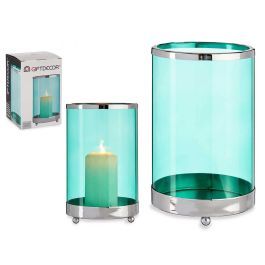 Base para Vela de Cristal Cilíndrica Azul con Metal Plata - Giftdecor 12x19 cm (8 Unidades) Precio: 76.68999965. SKU: S3609645