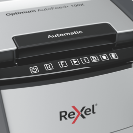Rexel 2020100X Optimum AutoFeed+ 100X triturador de papel Corte cruzado 55 dB 34 L 100 hojas Negro, Gris
