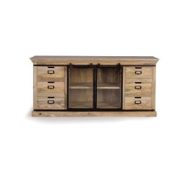 Giner y Colomer Aparador de Madera de Mango y Metal, 180 cm, Color Natural con Puertas Negras