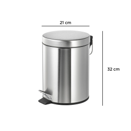 Q-connect Papelera de Metal con Pedal Cromada 32x21 cm Capacidad 6 Litros