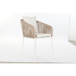 DKD Home Decor Mesa Comedor Terraza Jardín Beige Blanco 160x90x75cm Aluminio Poliéster Cuerda Cristal Set 7 Piezas