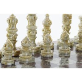 DKD Home Decor Juego de Ajedrez Estilo Colonial Madera Sheesham y Piedra Marrón Blanco Set de 2 piezas 30.5 x 30 x 4.5 cm