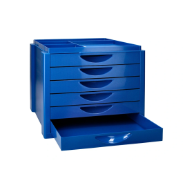 Q-connect Fichero Cajones Sobremesa 6 Cajones Organizador Azul Opaco para DIN A4 Folio Subcarpetas