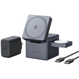 Anker Cube MagSafe 3-en-1 Y1811G11 – Cargador Inalámbrico Rápido Apple 15W iPhone/Watch/Auriculares 30W Gris