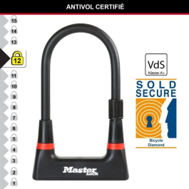 Master Lock Candado U 8279EURDPRO - Acero cementado, llave, certificado