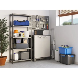 Keter TITAN Armario Bajo de Almacenaje Exterior 44 x 80 x 100 cm, Color Gris - AUC8013183033323