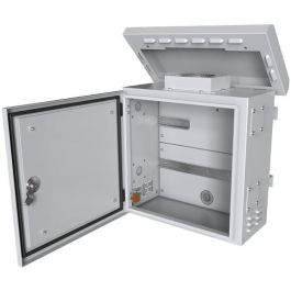 Lanview Armario CCTV Exterior para Poste con Doble Pared, Ventilador y Termostato, para 4 Cámaras - Acero Galvanizado RAL7035 450x250x500mm