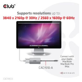 Club 3D CAC-1510-A Adaptador USB 3.2 Tipo C a DVI-D Dual Link, Soporte 4K@60Hz, Conector DisplayPort Alt Mode