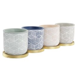 DKD Home Decor Maceta Moderno Gris Beige 13 x 13 x 13 cm (12 Unidades) Cemento Con Plato