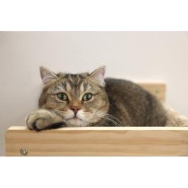 Kerbl KER4018653388648 Hamaca de pared para gatos TIMBER, madera maciza y tejido de felpa 38x33.5x16 cm