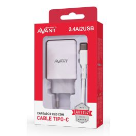 AVANT CONNECT Cargador USB 2 Puertos 2.4A con Cable Tipo C, Carga Rápida para Dispositivos Móviles