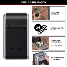Master Lock MAS3520190945310 Caja de llaves para exterior, Montaje en pared, Gran capacidad, Alta seguridad, 19,6 x 7,6 x 5,6 cm