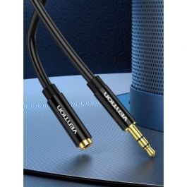 Vention BBZBF Cable de Extensión Estéreo Jack 3.5mm Macho a Jack 3.5mm Hembra 1 Metro Negro con Contactos Dorados