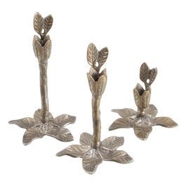 Portavelas Oro Aluminio Decoración 14 X 14 X 24 cm