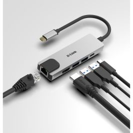 D-Link DUB-M520 Docking USB Tipo-C, Adaptador Hub 5-en-1 con HDMI 4K, 2xUSB 3.0, USB-C PD, RJ45 Gigabit, Gris para Mac/Windows/Linux