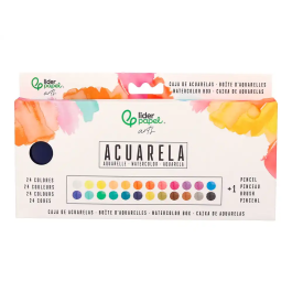 Liderpapel Acuarela con Pincel, Estuche Metálico, 24 Colores Surtidos, Ideal para Artistas