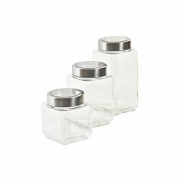 Bote Basicos DKD Home Decor Transparente Plateado 8.5 x 18 x 8.5 cm Set de 3