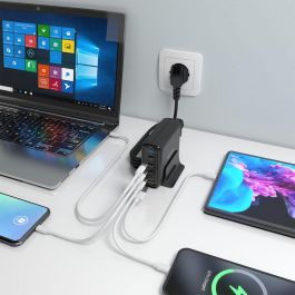 AISENS Cargador Sobremesa GaN 140W Universal 3x USB-C PD3.1 QC5.0 + 1x USB-A QC3.0 Negro