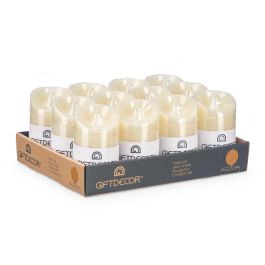 Giftdecor Vela Led Crema Grande 15 Cm, 7.5 Cm Diámetro, Plastico y Cera, Amarillo, 2xAA (Set de 24)