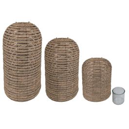 DKD Home Decor Portavela Cottage Mimbre y Cristal 40 x 83 x 40 cm Set de 3