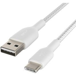 Belkin CAB002BT1MWH Cable USB-A a USB-C Trenzado de 1 m, Color Blanco, Conexión Plug and Play, Macho/Macho