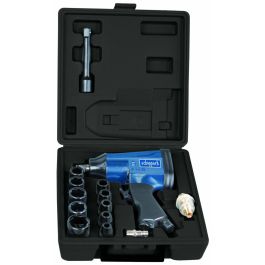 Scheppach Llave de Impacto Neumática 1/2" de 312 Nm y 7.000 rpm | Juego completo con 10 Vasos, Prolongador, Lubricante y Maletín