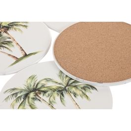 DKD Home Decor Salvamantel Tropical de Dolomite y Corcho Verde Blanco Palmera 20x20 cm Apto Lavavajillas (12 Unidades)