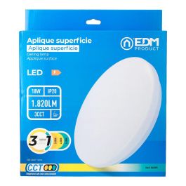 Edm Aplique LED Circular de Superficie 18W 3CCT (3000K, 4000K, 6500K) 1820lm IP20 Ø33 x 6,6 cm