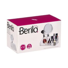 Berilo Organizador con Espejo 16 Huecos Transparente Plástico Vidrio 22.2 x 24.7 x 12.8 cm (Set de 12)