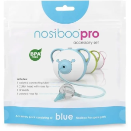 Nosiboo Pro Juego de Accesorios para Aspirador Nasal - Set de Cabeza Colibrí, Boquillas, Tubo y Malla de Aire - Azul