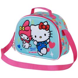 Sanrio Hello Kitty Bolsa Portamerienda Infantil 3D Friendship Azul con Forro Isotérmico, Relieve Frontal, 5L, Asa y Bandolera para Carrito