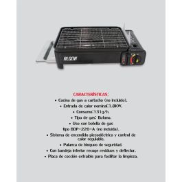 Algon Bbq Hornillo de Gas Portátil con Parrilla 43x28x11.2 cm – Ideal para Camping y Barbacoas al Aire Libre